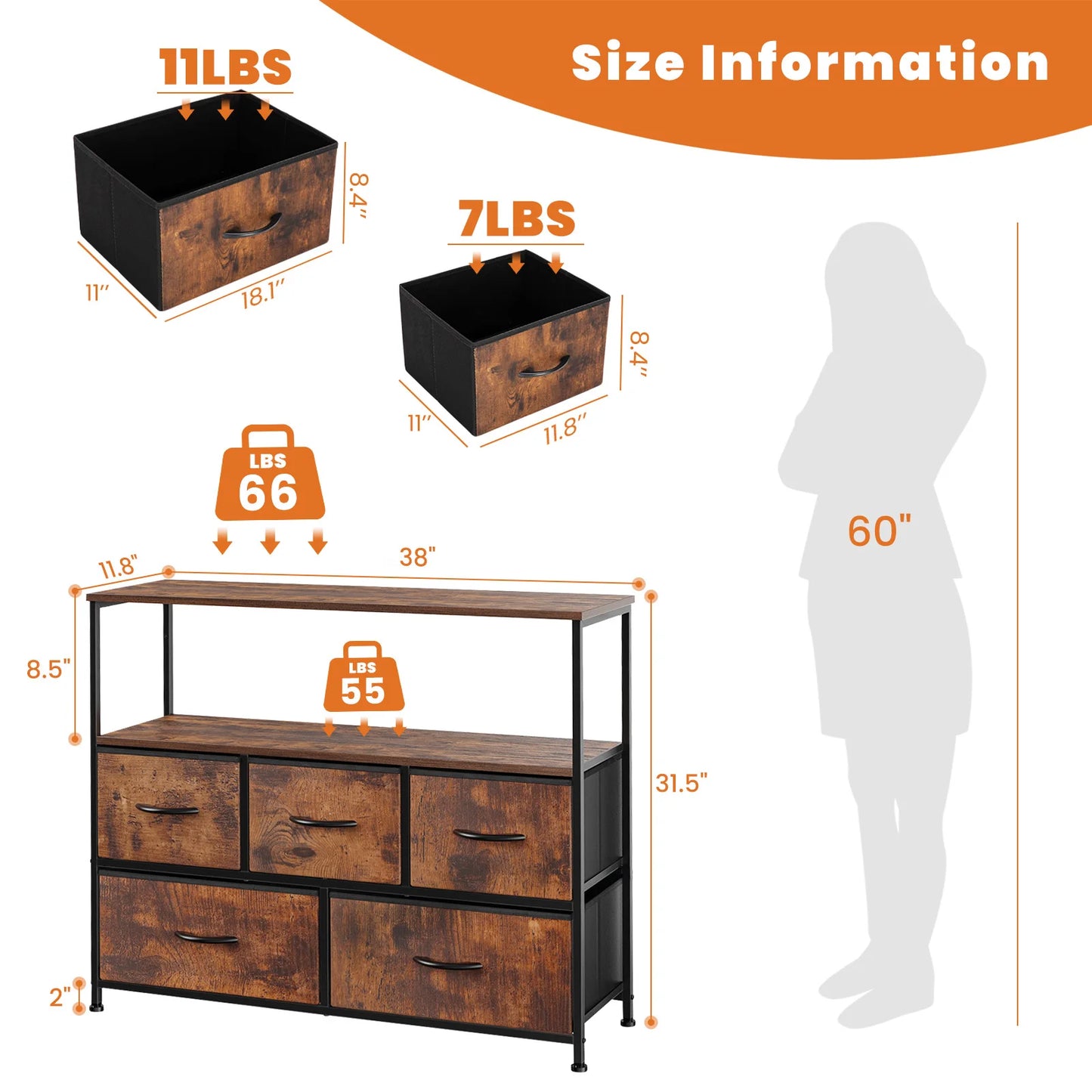 JHK Shoe Cabinet Dresser With 5 Fabric Drawers Toy Storage TV Stand Multilayer Shoe Rack Space Saving Cabinet Of Home Furniture annizon.com