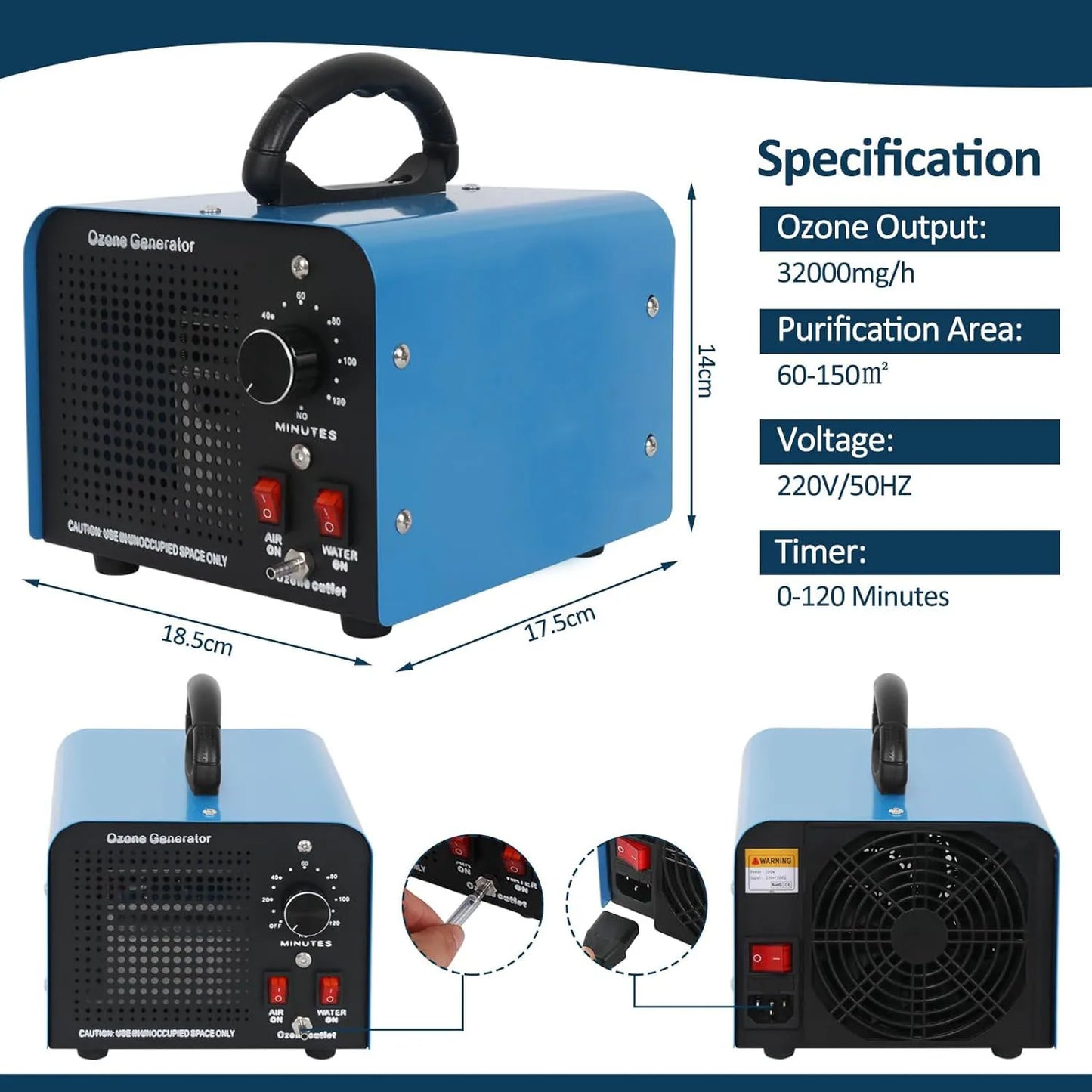 Ozone Generator 60000mg/h, Industrial/Home Ozone Machine, Odor Removal for Areas of 5,000 Square Feet
