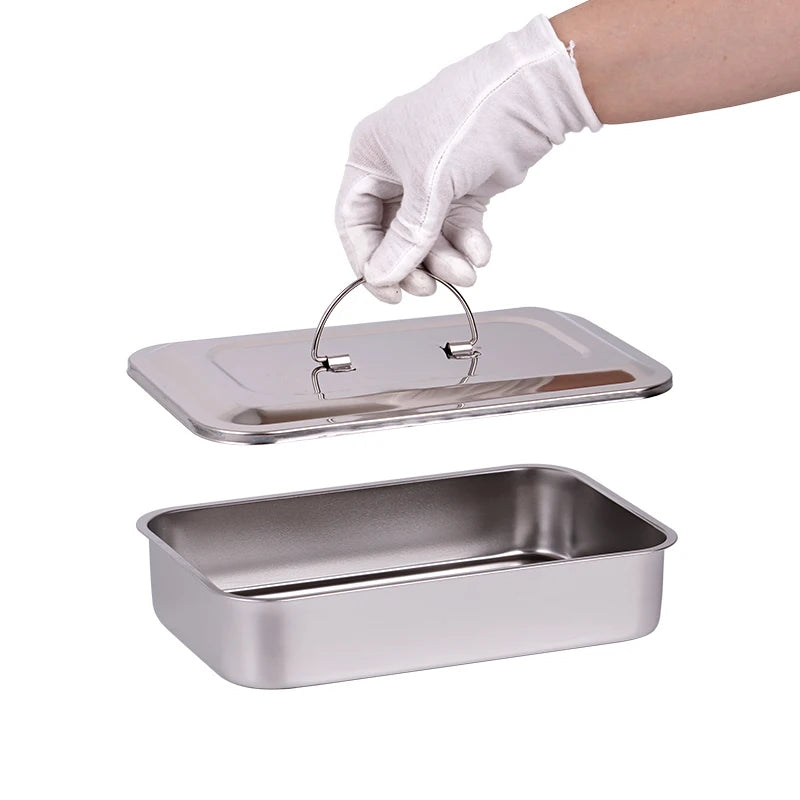 Dental Instruments Tray With Lid Stainless Surgical Medical Disinfection Box Rectangular Sterilization Container Autoclavable