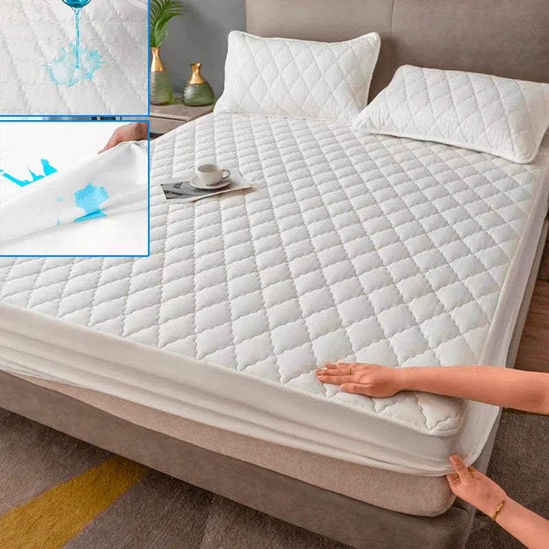 Waterproof Throw Mattress Cover Bed Fitted Sheet Mattress Protector Single/Double/140/160 Muti Size  Gray/White annizon.com
