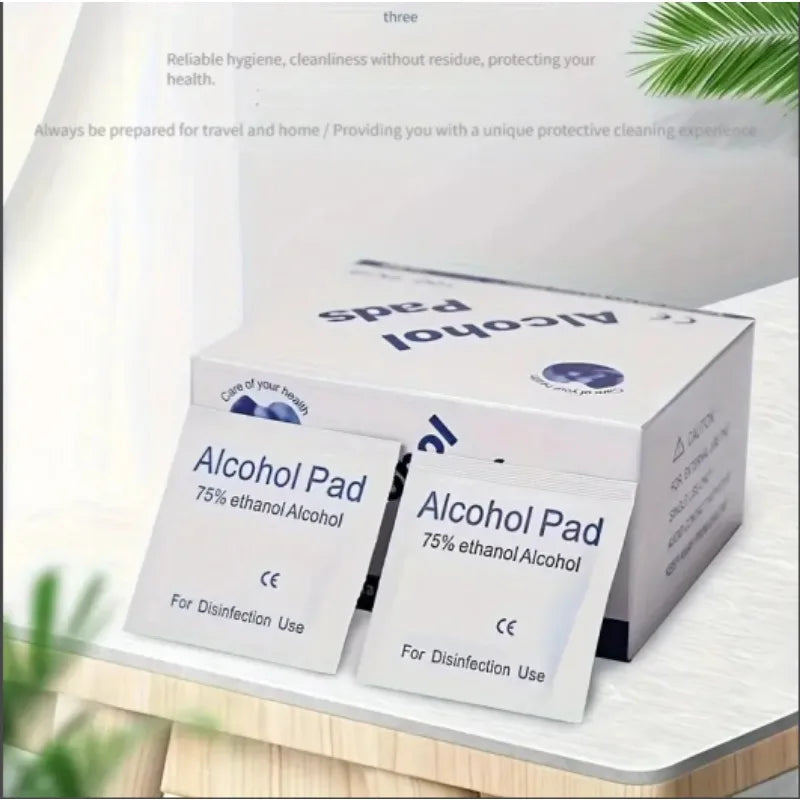Disposable 75% alcohol swab for wound disinfection, essential first aid box supplies for home disaster preparedness.