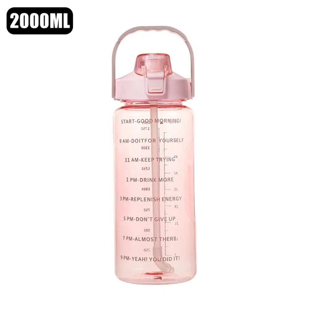 2L Water Bottle - Leak Proof, Time Marker, Plastic