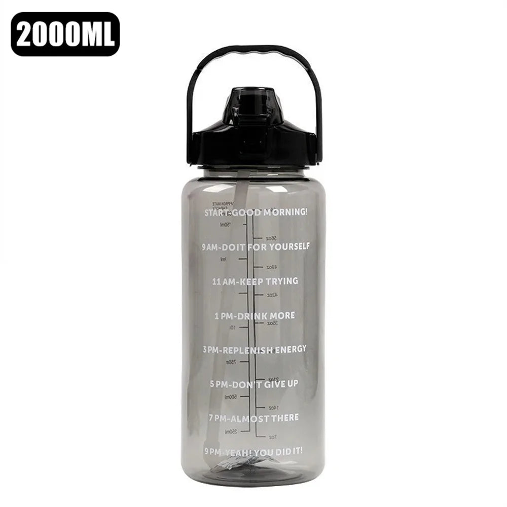 2L Water Bottle - Leak Proof, Time Marker, Plastic