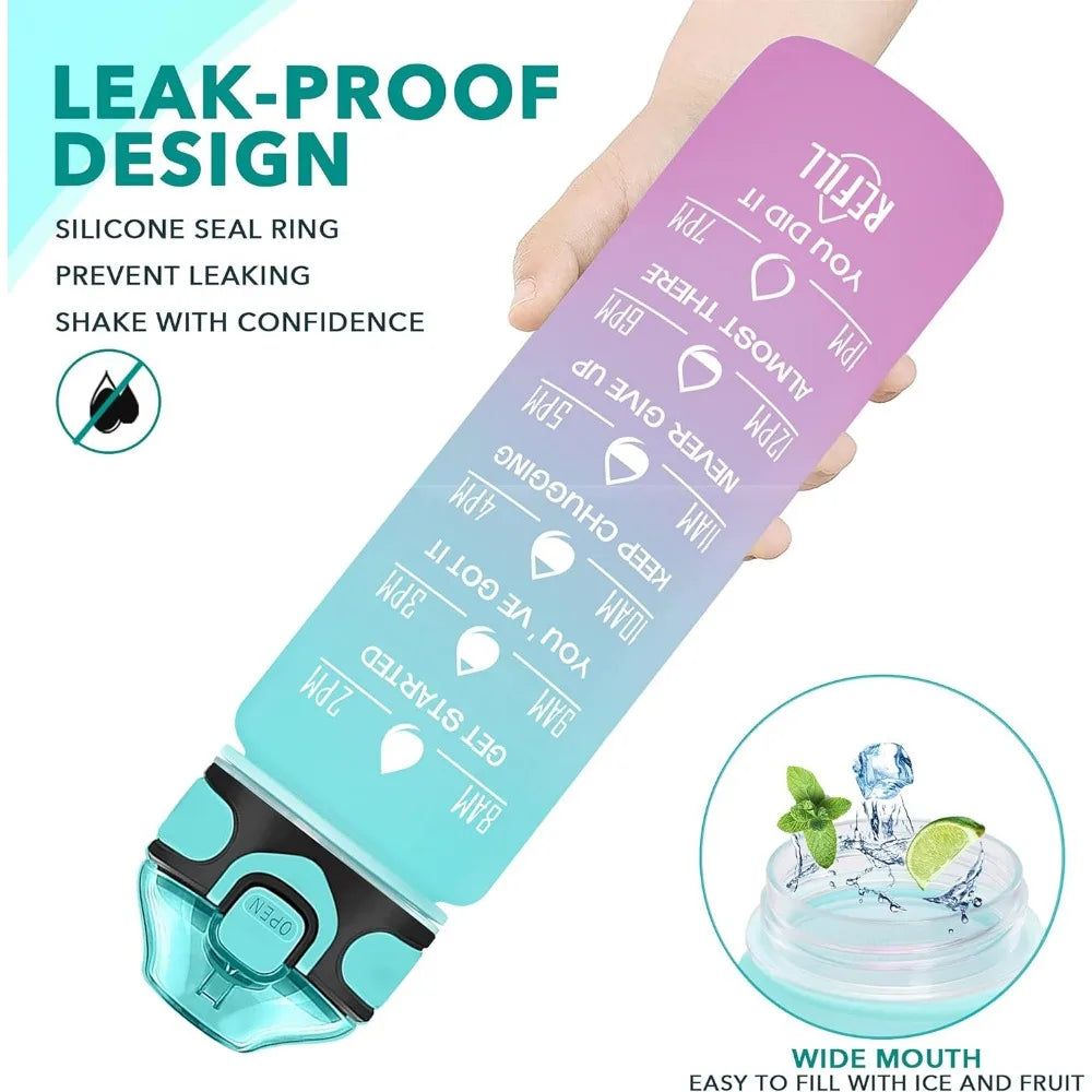 32 oz Water Bottle with Time Markers - Leakproof