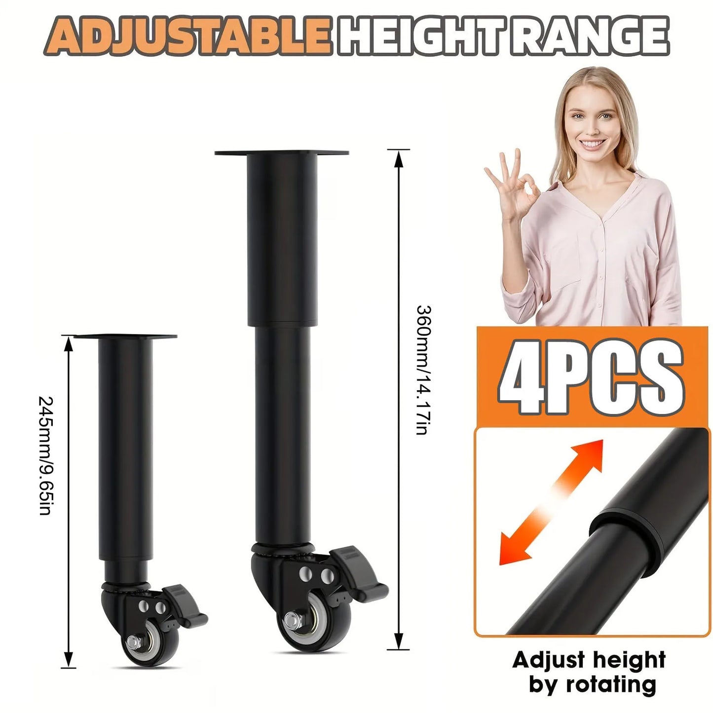 4pcs Metal Extendable Furniture Legs with Casters,  Table Legs,with Heavy-Duty Replacement for Cabinets, Sofas, Desks, Dressers annizon.com