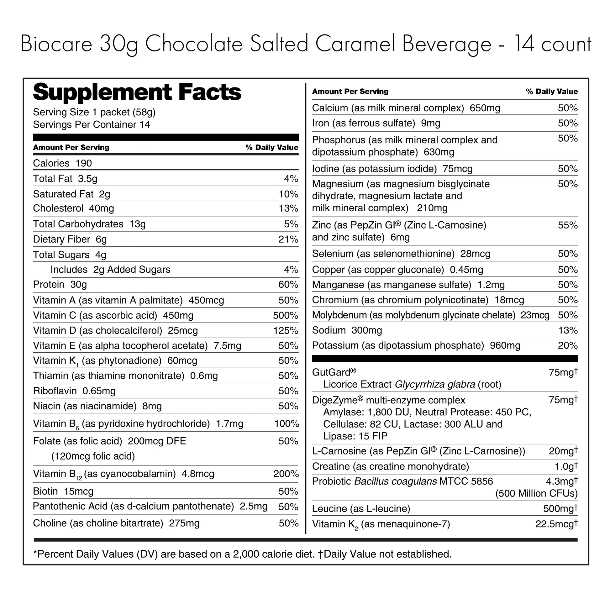 30G Protein Chocolate Salted Caramel Biocare Dietary Beverage (14-Count) Biocare