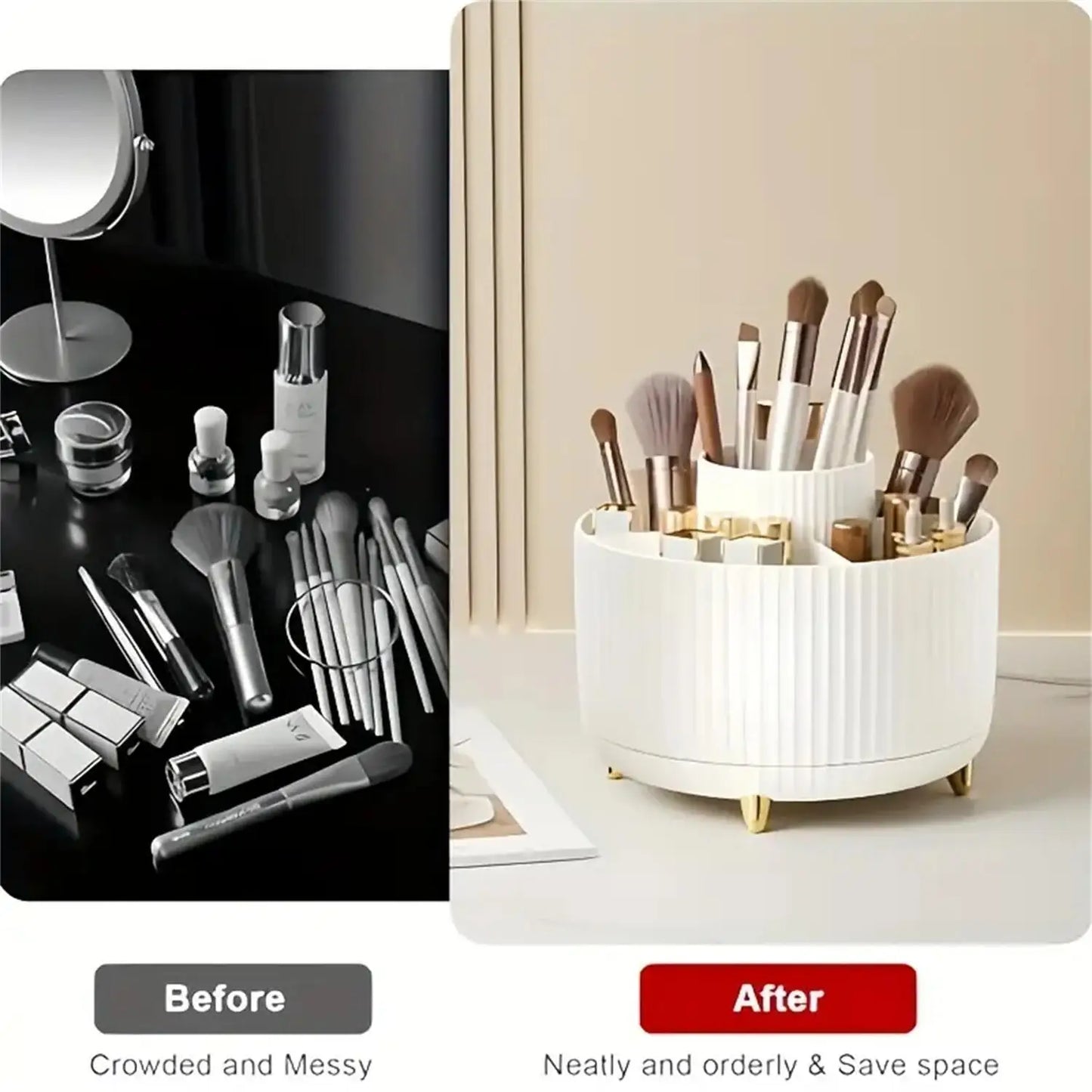 360° Rotating Makeup Organizer - 1pc Plastic Cosmetic Storage with 5 Compartments - Multi-Functional Holder for Brushes annizon.com