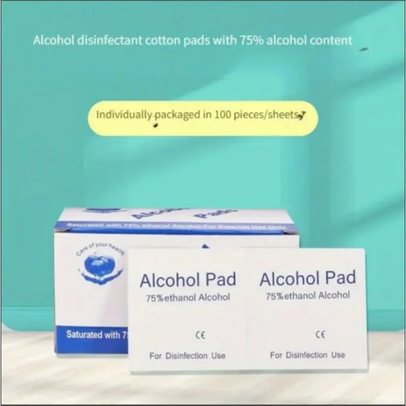 Disposable 75% alcohol swab for wound disinfection, essential first aid box supplies for home disaster preparedness.