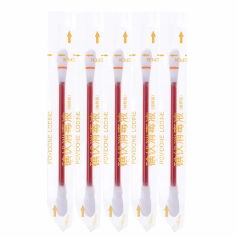 50pcs/lot Disposable Medical Iodine Cotton Stick Disinfected Cotton Swab Iodine Climbing Aid First Aid Safety Survival Supplies