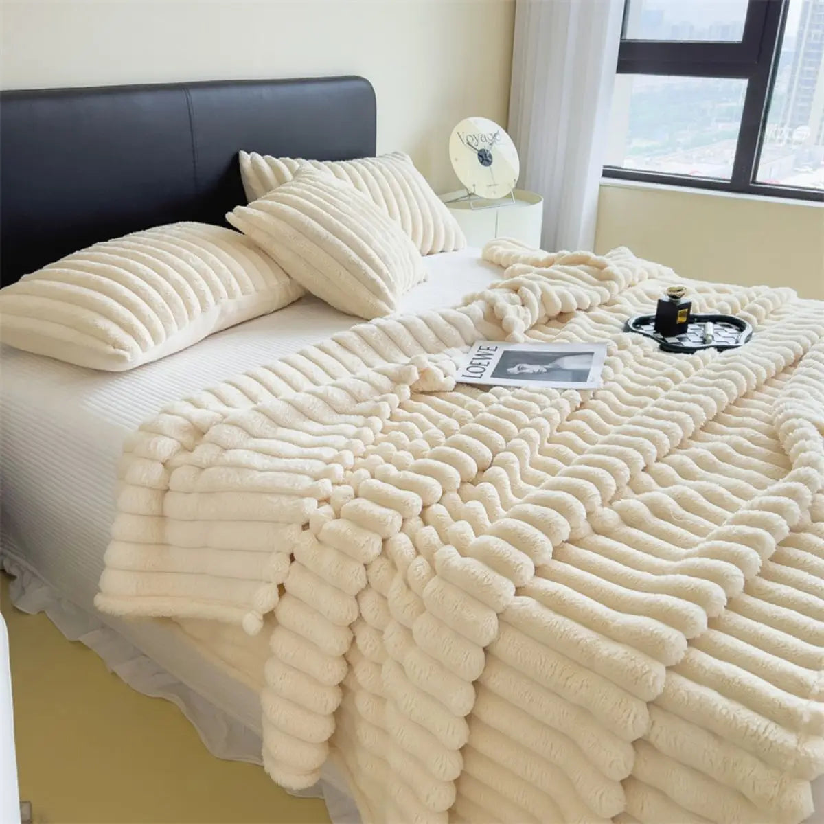 Solid color thickened wide striped multifunctional blanket, can be used as bed sheet cover blanket, nap blanket, pet blanket annizon.com