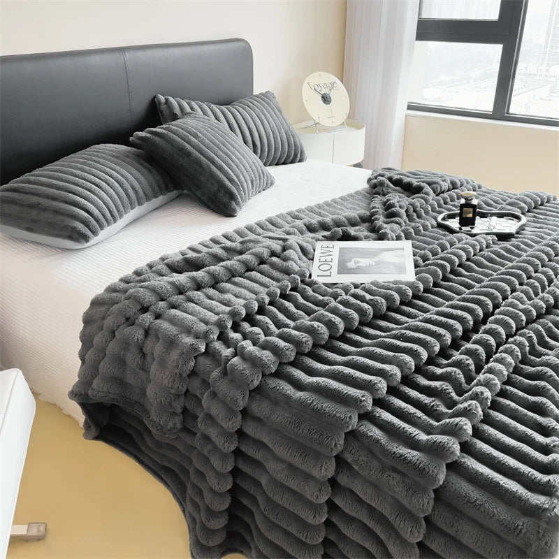 Solid color thickened wide striped multifunctional blanket, can be used as bed sheet cover blanket, nap blanket, pet blanket annizon.com