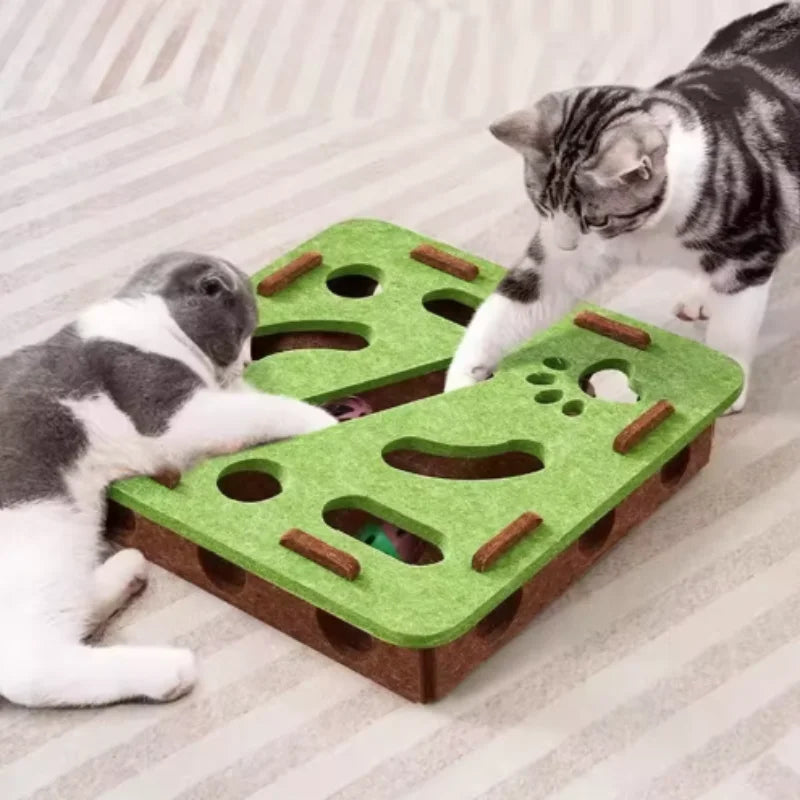 Pet Cat Puzzle Maze Holes Toys Felt Box With Bell Ball Kitten Playing Toys Interactive Funny  Cat Supplies annizon.com