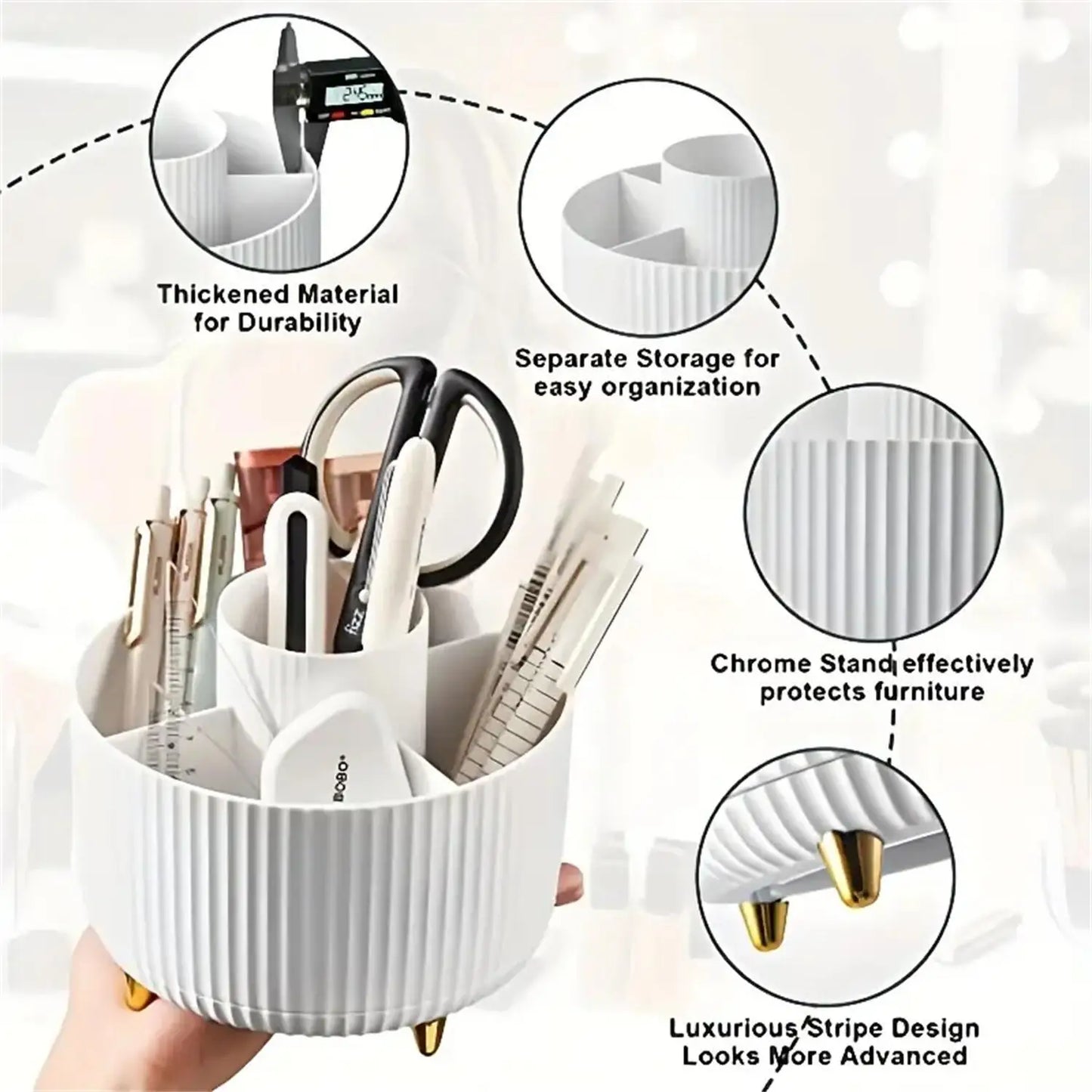 360° Rotating Makeup Organizer - 1pc Plastic Cosmetic Storage with 5 Compartments - Multi-Functional Holder for Brushes annizon.com
