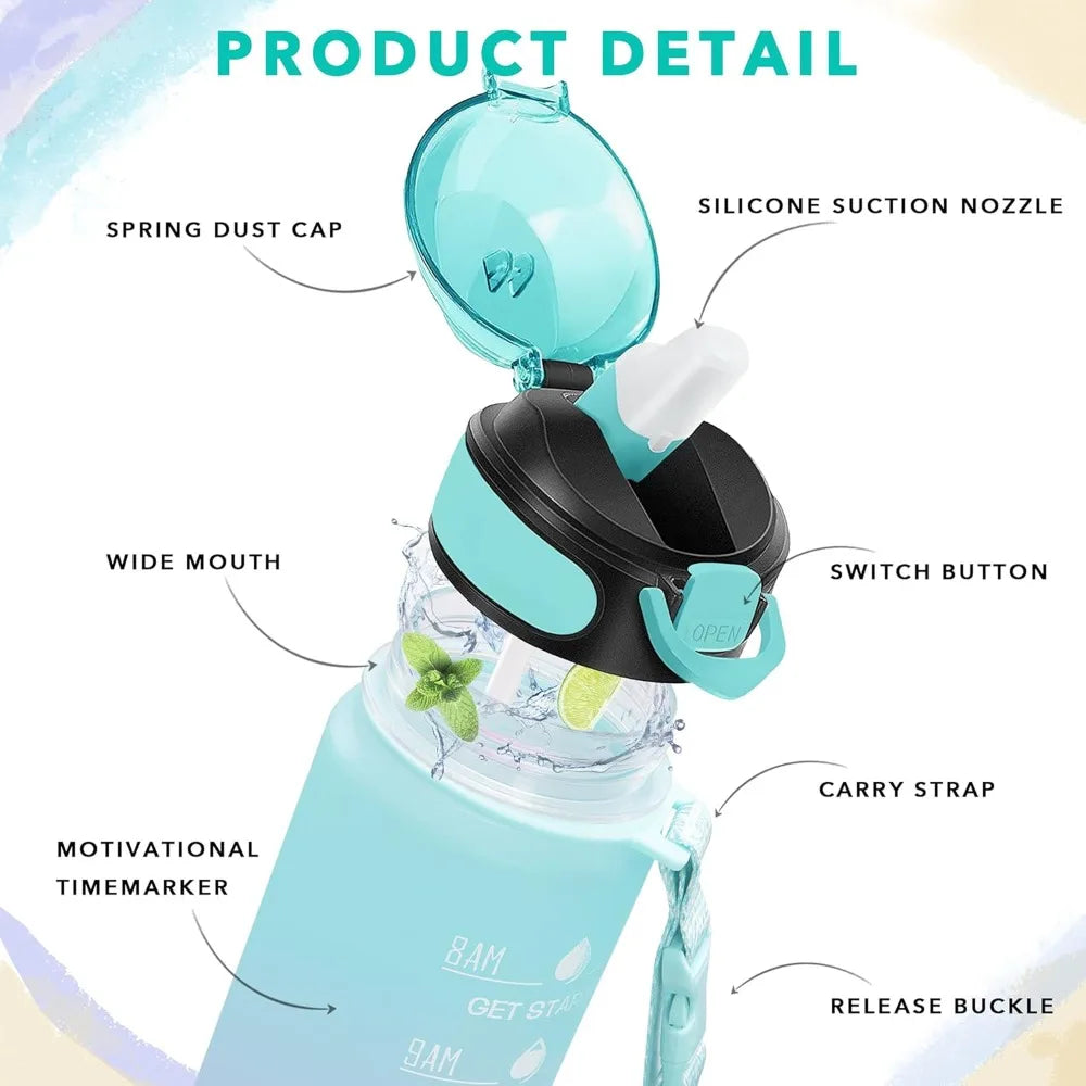 32 oz Water Bottle with Time Markers - Leakproof