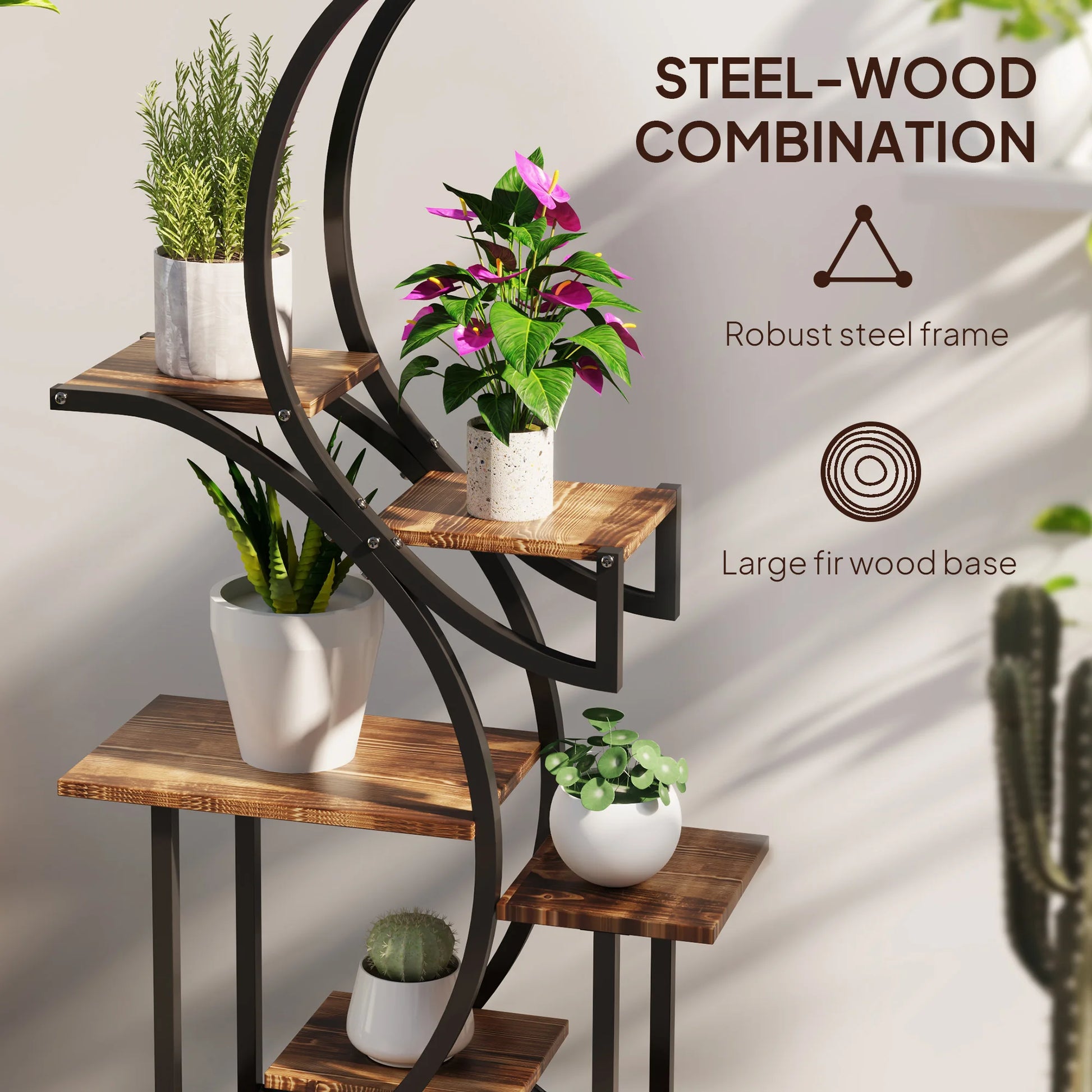 8 Tier Plant Stand, 62" S-Shaped Plant Shelf, Carbonized Finish annizon.com