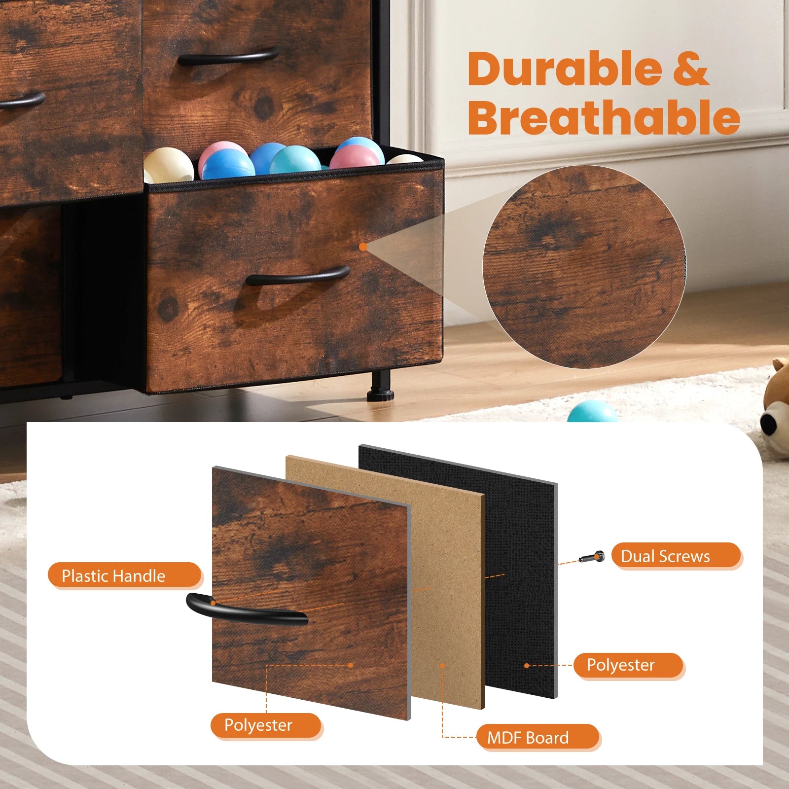 JHK Dresser For Bedroom With 9 Fabric Storage Drawer Wardrobe Tall Chest Organizer Closet Adult Kids Clothes Cabinet Furniture annizon.com