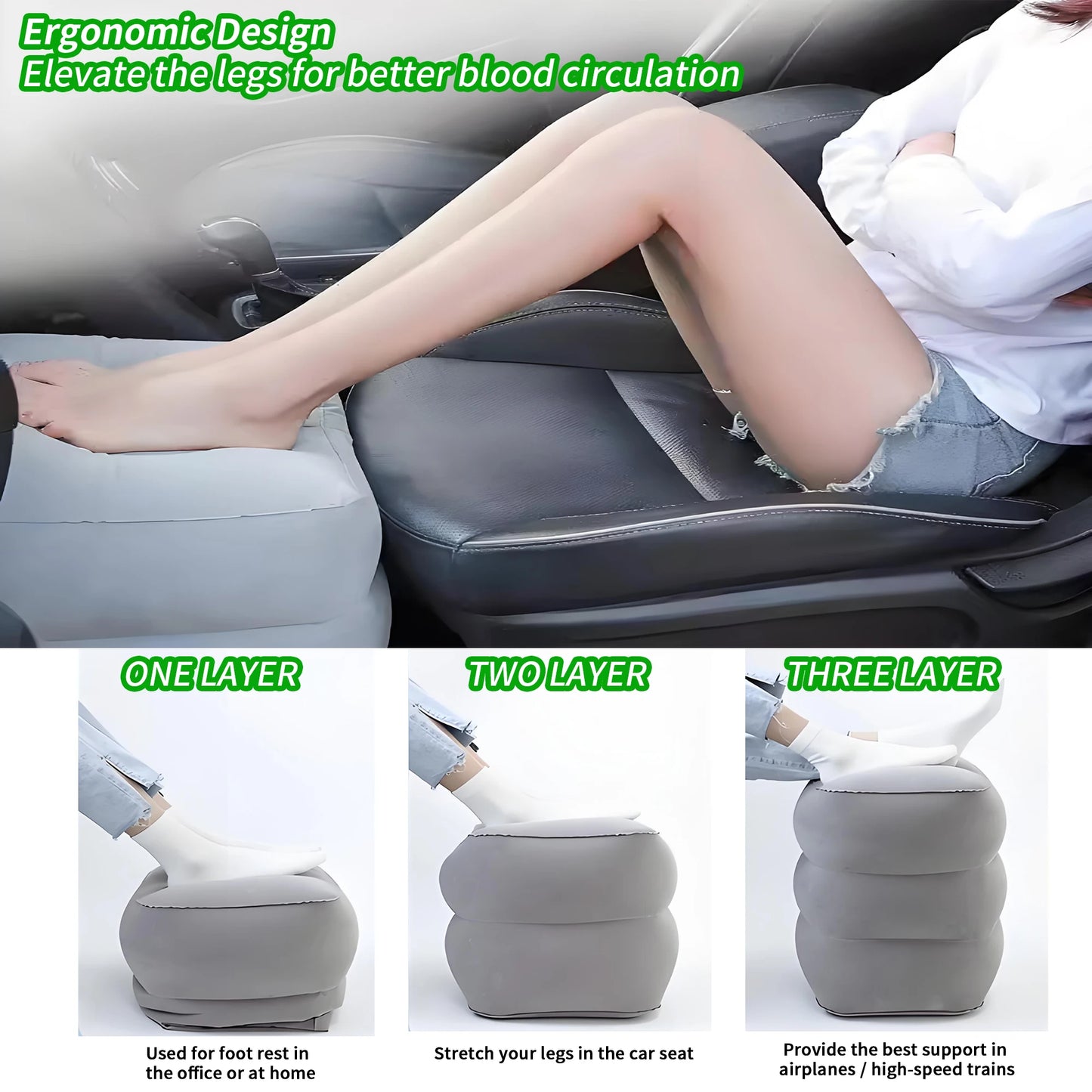 Inflatable Sleeping Foot Rest Pillow for Air Travel, PVC Adjustable 3-Layer Flight Footstool Cushion for Car Office annizon.com