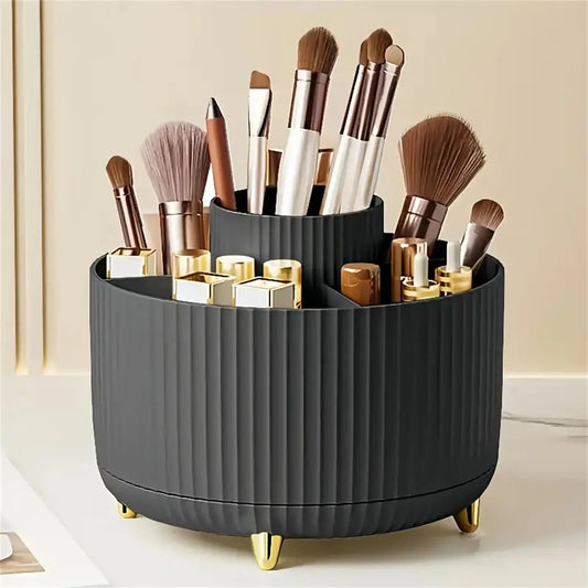 360° Rotating Makeup Organizer - 1pc Plastic Cosmetic Storage with 5 Compartments - Multi-Functional Holder for Brushes annizon.com