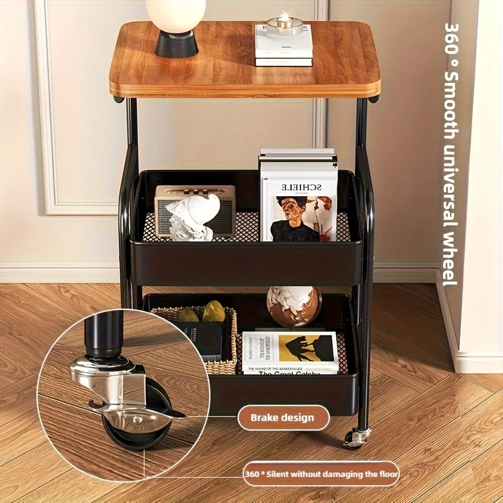 3-Tier Rolling Cart with Tabletop, Metal Tool and Snack Rack with Storage, Durable Carbon Steel Frame, Wheels for Easy Mobility annizon.com