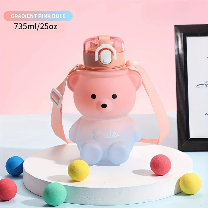 Cute Bear Water Bottle BPA-Free with Straw - Kids