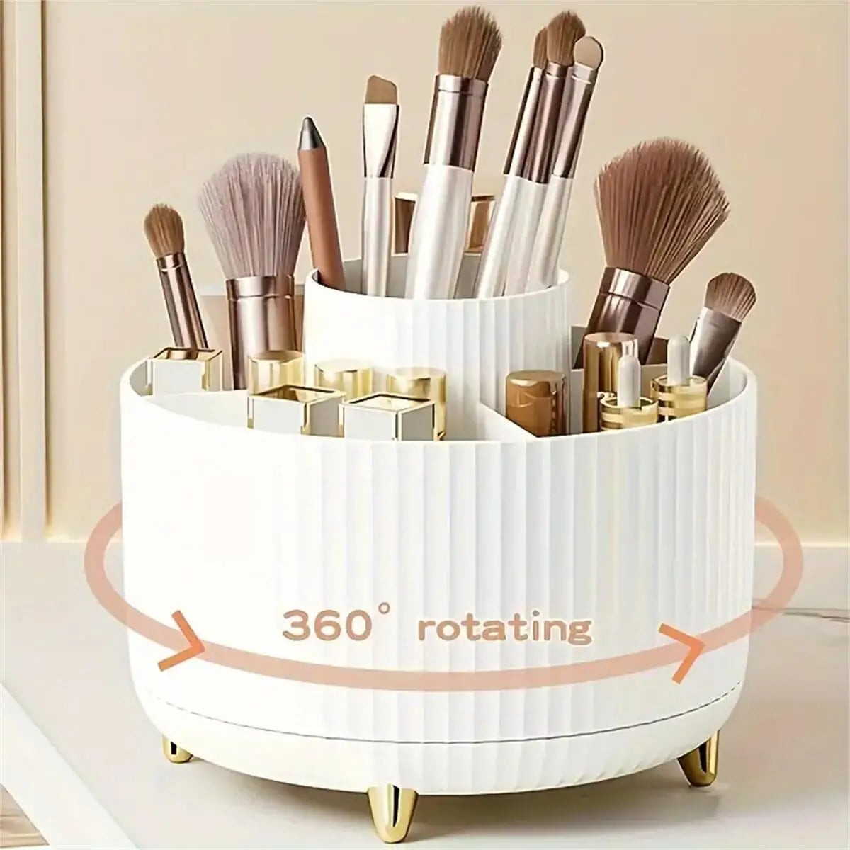 360° Rotating Makeup Organizer - 1pc Plastic Cosmetic Storage with 5 Compartments - Multi-Functional Holder for Brushes annizon.com