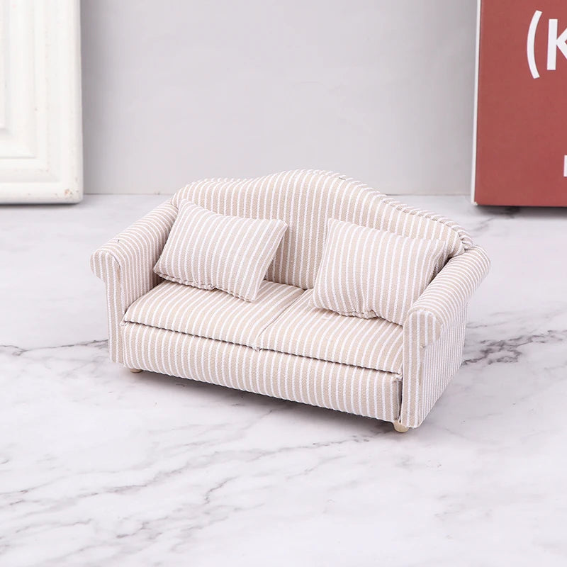 1:12 Dollhouse Miniature Striped Furniture Sofa With Pillow Sofa Model Furniture Scene Toy Doll House Decor Dollhouse Accessorie annizon.com