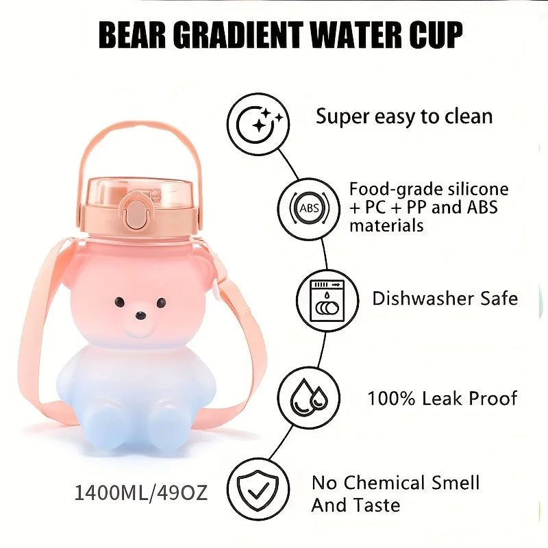 Cute Bear Water Bottle BPA-Free with Straw - Kids