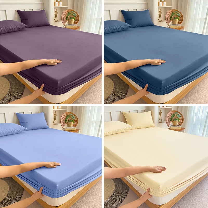 90/120/150/180x200 Fitted Bed Sheet With Elastic Band Solid Color Mattress Covers Protector Single Double King Beds 100% Polyest annizon.com