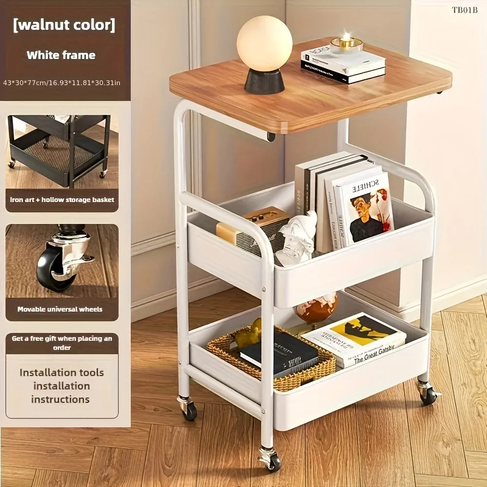 3-Tier Rolling Cart with Tabletop, Metal Tool and Snack Rack with Storage, Durable Carbon Steel Frame, Wheels for Easy Mobility annizon.com
