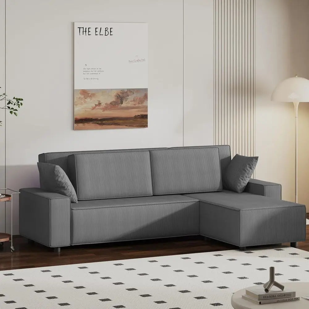 96 L-Shaped Sleeper Sofa with Chaise Lounge, Premium Corduroy Fabric, 1200 lbs Support, Ideal for Small Living Rooms annizon.com