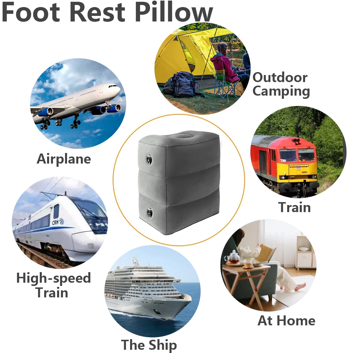 Inflatable Sleeping Foot Rest Pillow for Air Travel, PVC Adjustable 3-Layer Flight Footstool Cushion for Car Office annizon.com