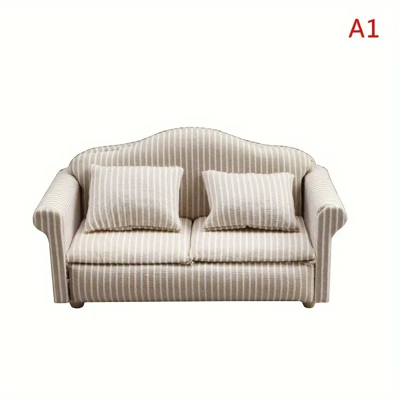 1: 12 Mini Furniture Sofa DIY Decoration Doll House Mini Furniture Living Room Furniture White Beige Sofa with Pillows annizon.com