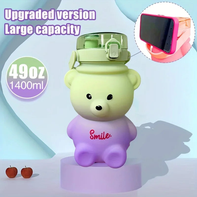 Cute Bear Water Bottle BPA-Free with Straw - Kids