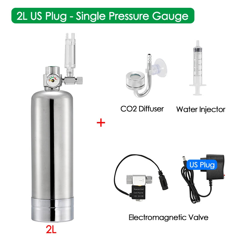 2L Aquarium DIY CO2 Generator System Kit Stainless Steel CO2 Cylinder Generator System Carbon Dioxide Reactor Kit for Plant Fish