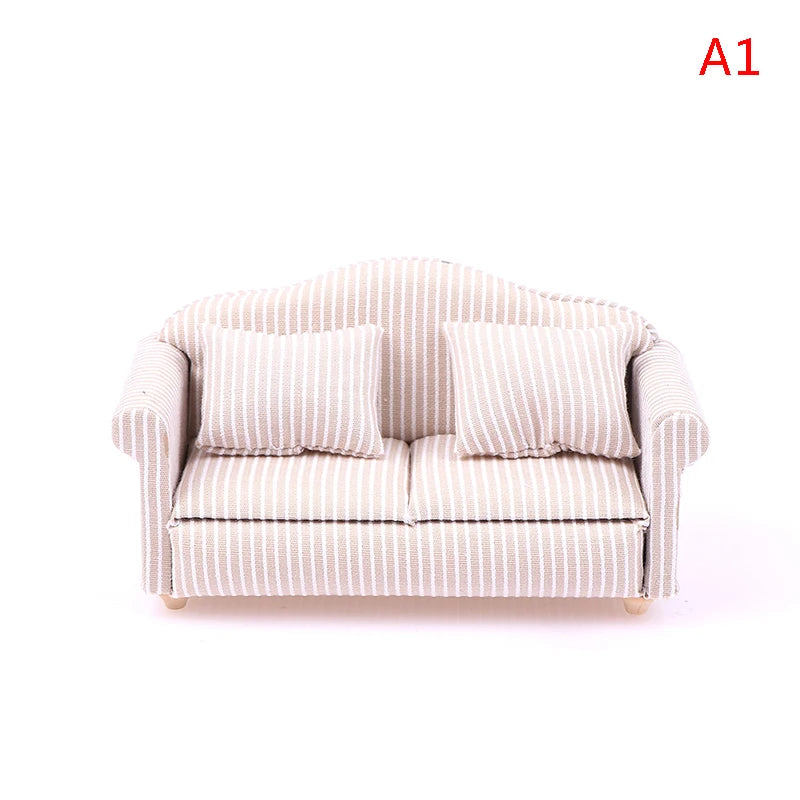 1:12 Dollhouse Miniature Striped Furniture Sofa With Pillow Sofa Model Furniture Scene Toy Doll House Decor Dollhouse Accessorie annizon.com