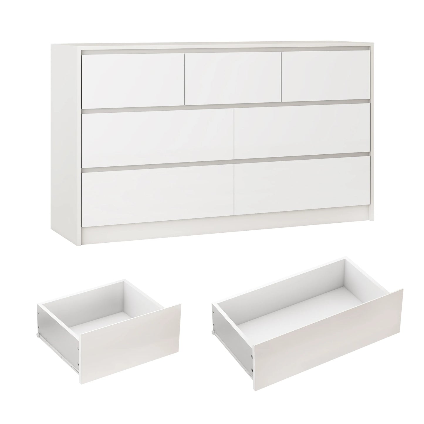 7 Drawer Dresser for Bedroom, 55 Inch Modern Dresser with High Gloss Drawers, Large Wood Chest of Drawer, White/Black annizon.com