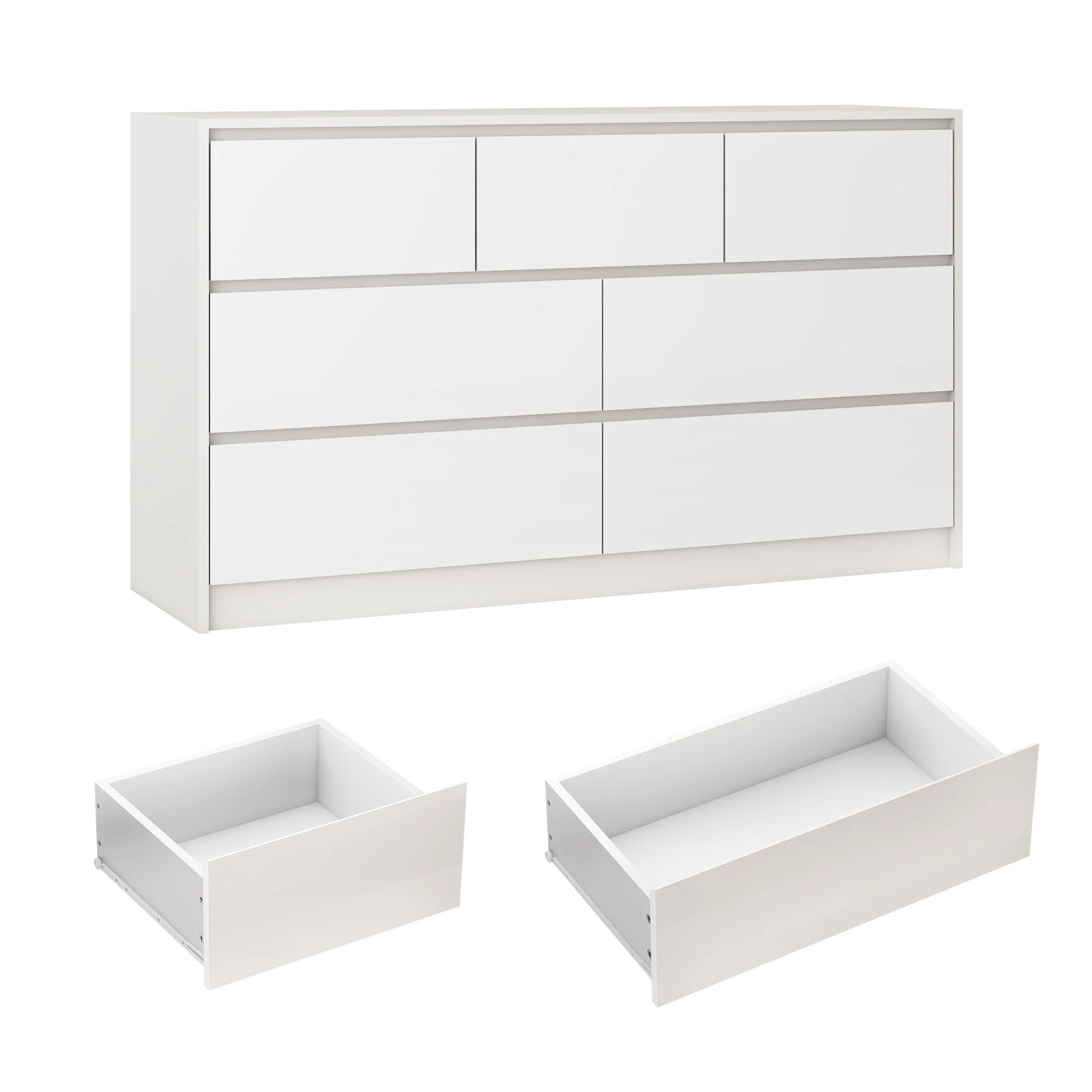 7 Drawer Dresser for Bedroom, 55 Inch Modern Dresser with High Gloss Drawers, Large Wood Chest of Drawer, White/Black annizon.com