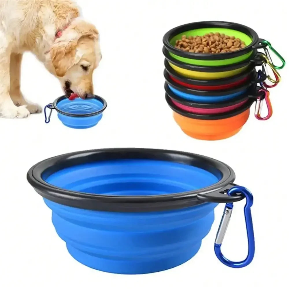 2026 Folding Portable Silicone Dog Feeder Bowl 2 In 1 Pet Dispenser Outdoor Travel Dog Cat With Carabiner Bottle Food Water Container annizon.com