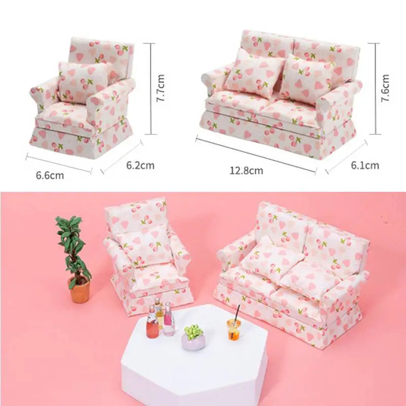 Mini Dollhouse Furniture Sofa with Pillow Set Simulation 1:12 Miniature Living Room Kids Pretend Play DIY Doll House Decor annizon.com