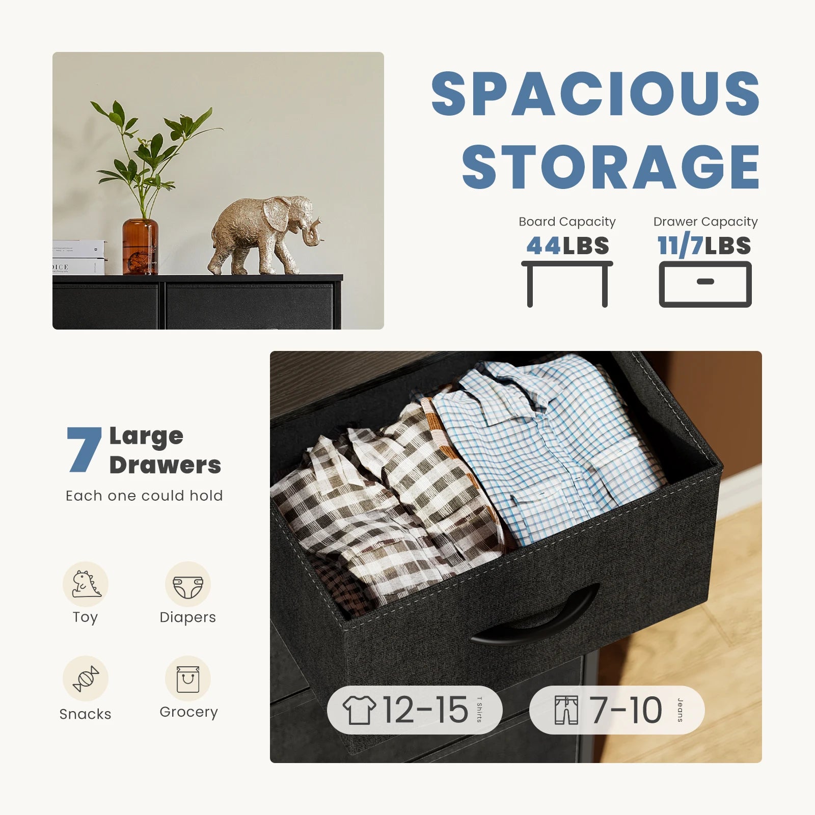 JHK Desser For Bedroom With 7 Fabric Drawers Organizer Storage Closet Chest Clothes For Living Room Display Cabinet Of Furniture annizon.com