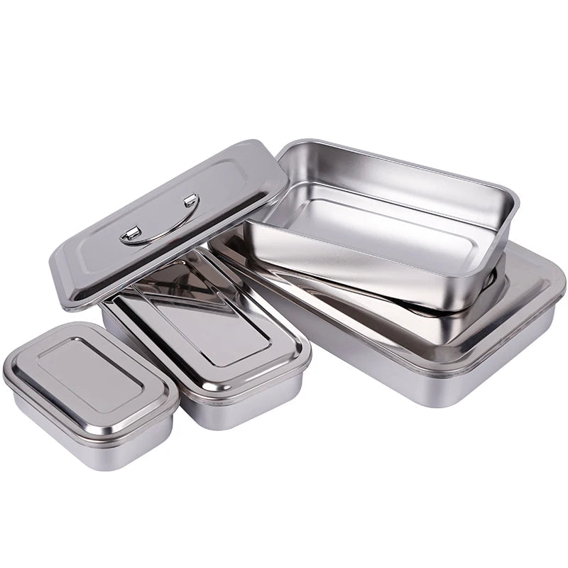 Dental Instruments Tray With Lid Stainless Surgical Medical Disinfection Box Rectangular Sterilization Container Autoclavable
