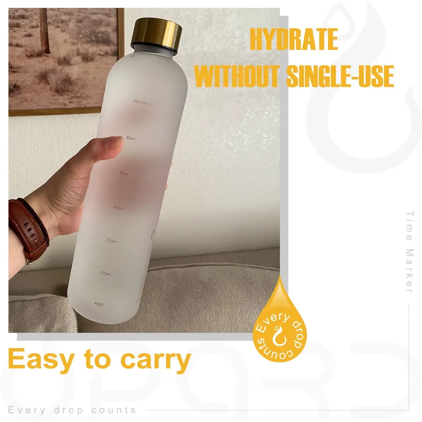1L Water Bottle with Time Marker - BPA Free Leakproof