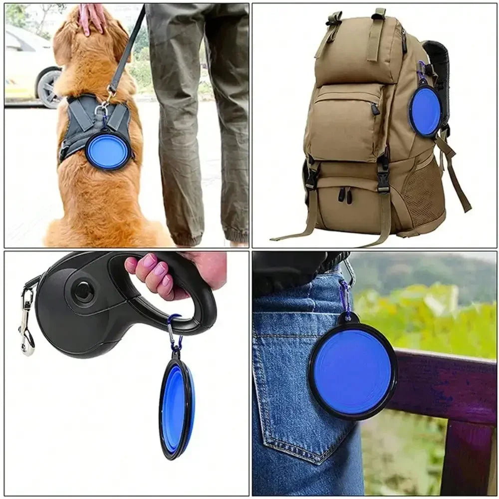 2026 Folding Portable Silicone Dog Feeder Bowl 2 In 1 Pet Dispenser Outdoor Travel Dog Cat With Carabiner Bottle Food Water Container annizon.com