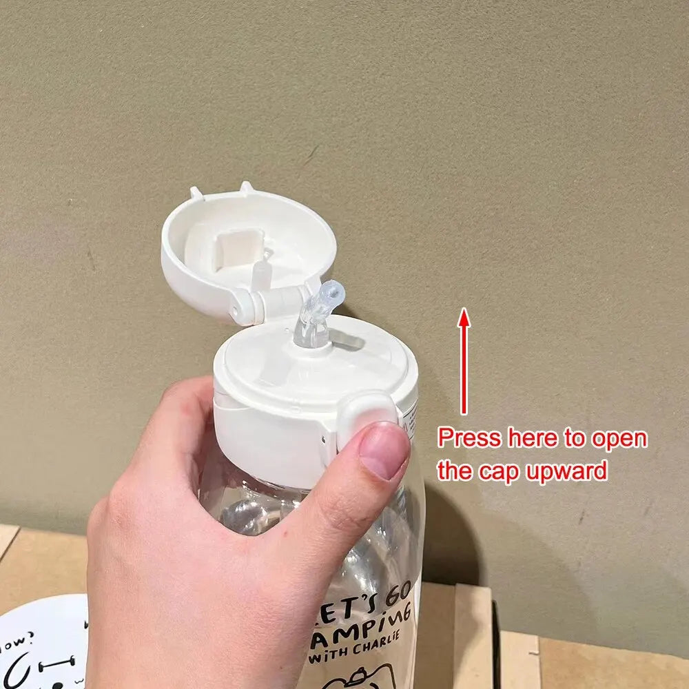Plastic Water Bottle With Straw 600ml Cartoon
