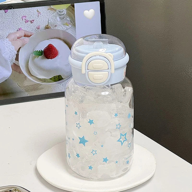 500ml Cute Water Bottles with Straw Portable Plastic Pop-Up Cover Water Cup for Kid Kawaii Bottle Water Leak-Proof Drinking Cup