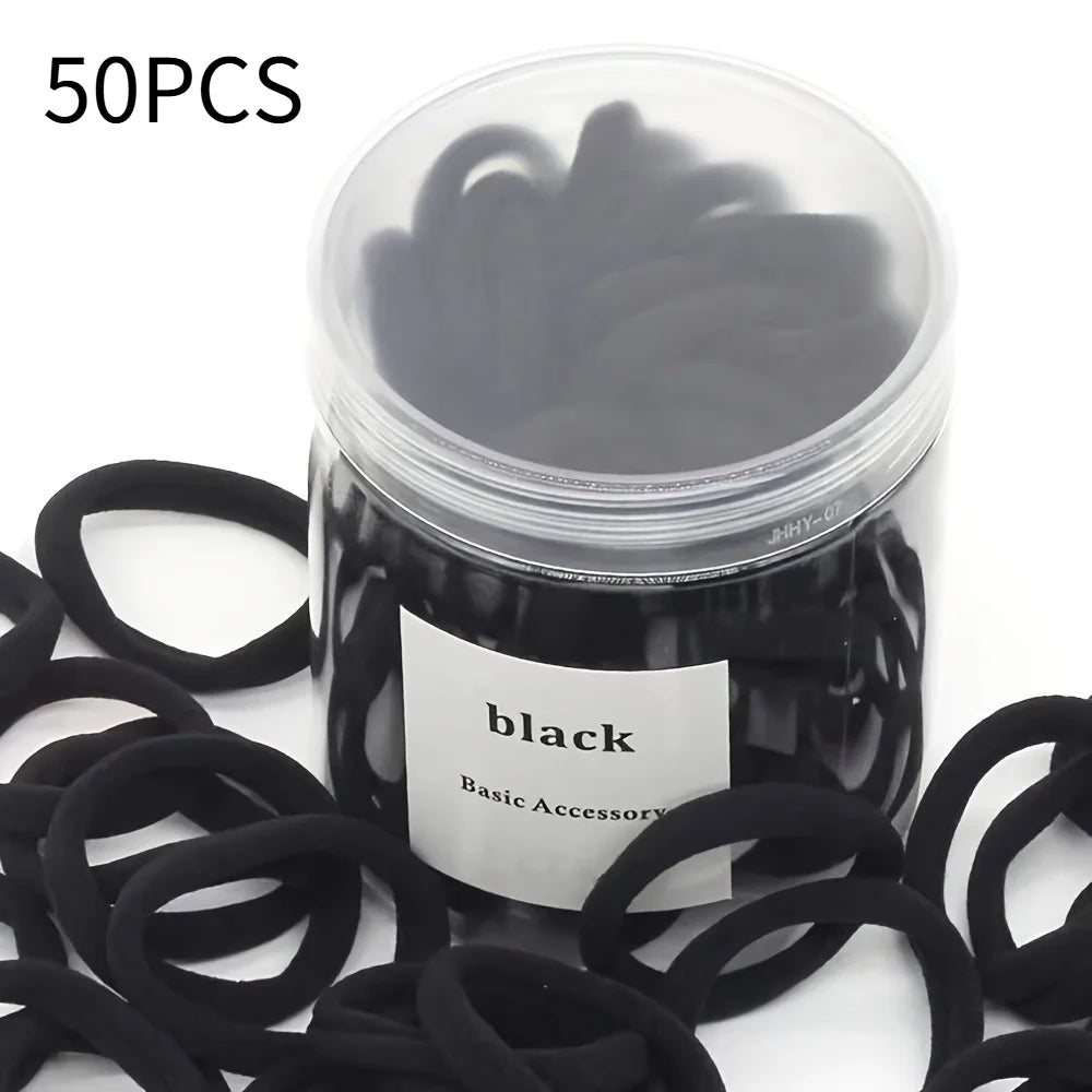 50/100 pieces - Canned high elasticity black headband, suitable for ponytails, hairstyles (various colors), casual, women's headwear, women's hair accessories ponytail holder, hair elastic band, hair bundle, gym sportswear, g annizon.com