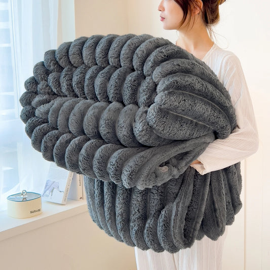 Solid color thickened wide striped multifunctional blanket, can be used as bed sheet cover blanket, nap blanket, pet blanket annizon.com