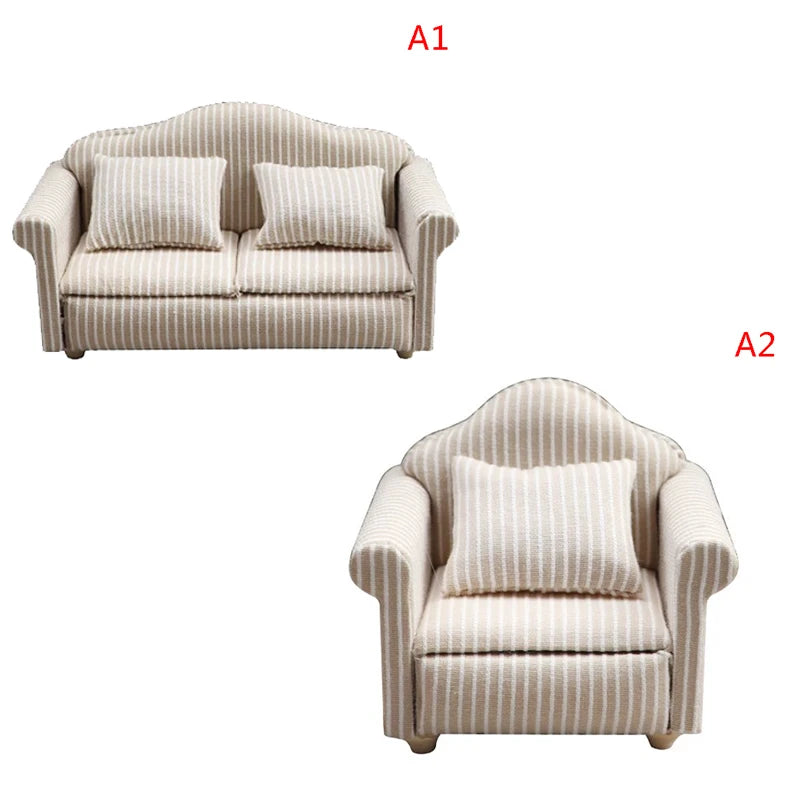 Mini Dollhouse Furniture Sofa with Pillow Set Simulation 1:12 Miniature Living Room Kids Pretend Play DIY Doll House Decor annizon.com