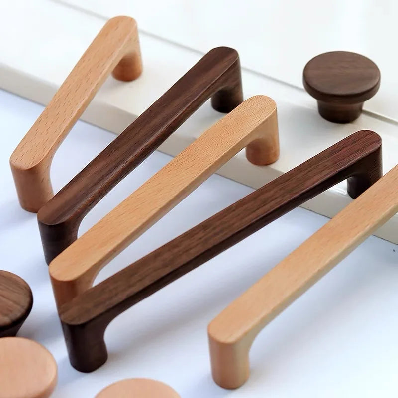 Nordic Wood Cabinet Handle Solid Wooden Kitchen Door Handle Dresser Wardrobe Knobs Cupboard Drawer Pull Furniture Handles annizon.com