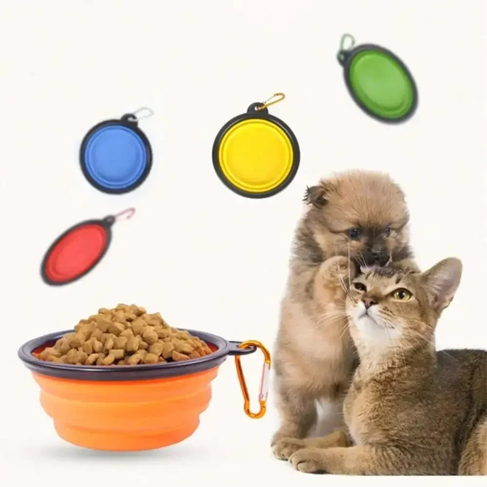 2026 Folding Portable Silicone Dog Feeder Bowl 2 In 1 Pet Dispenser Outdoor Travel Dog Cat With Carabiner Bottle Food Water Container annizon.com